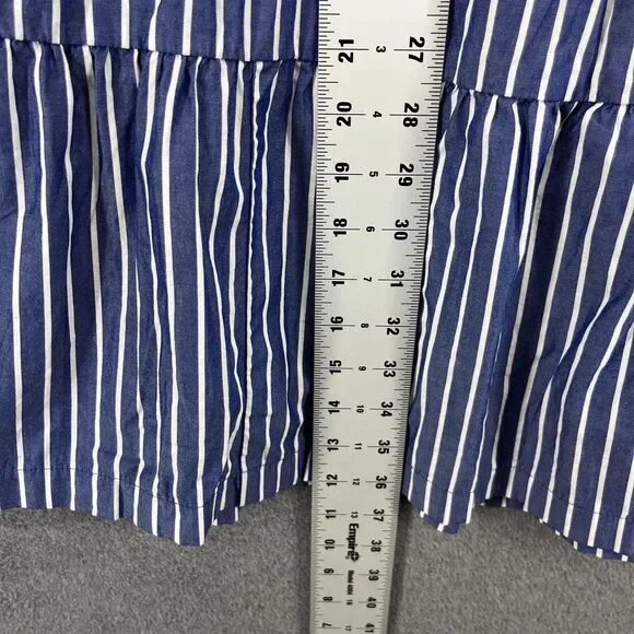 GAP Shirt Dress Womens Large Blue Striped Button Front Tiered Cotton Pockets - Picture 10 of 16